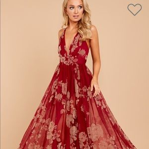 Wine Red Floral Maxi Dress